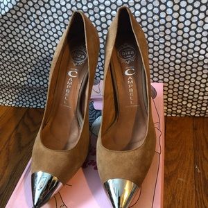 Jeffery Campbell tan metal cap heels